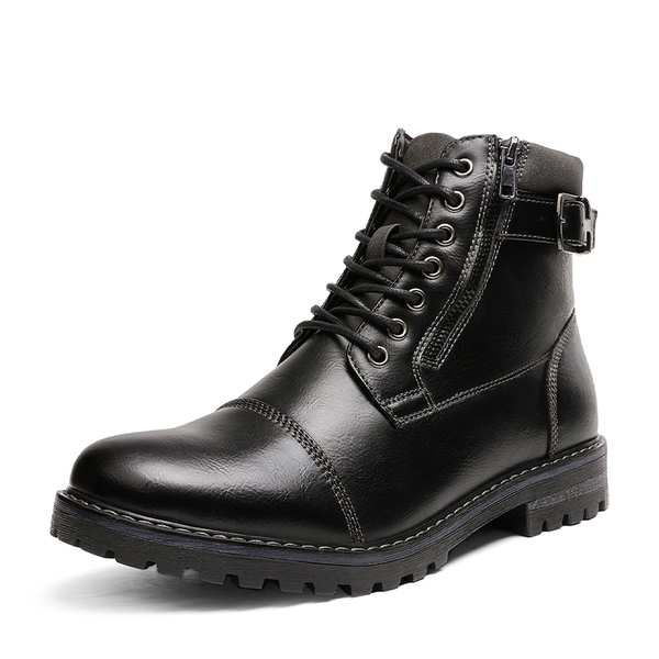 Men's Motorcycle-Styled Oxford Boots - BLACK -  0
