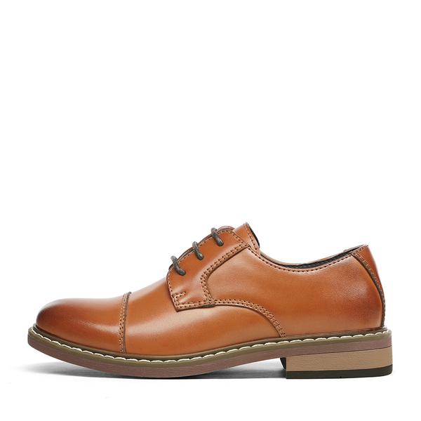Boys' Vegan Leather Cap-Toe Dress Shoes - BROWN - 1
