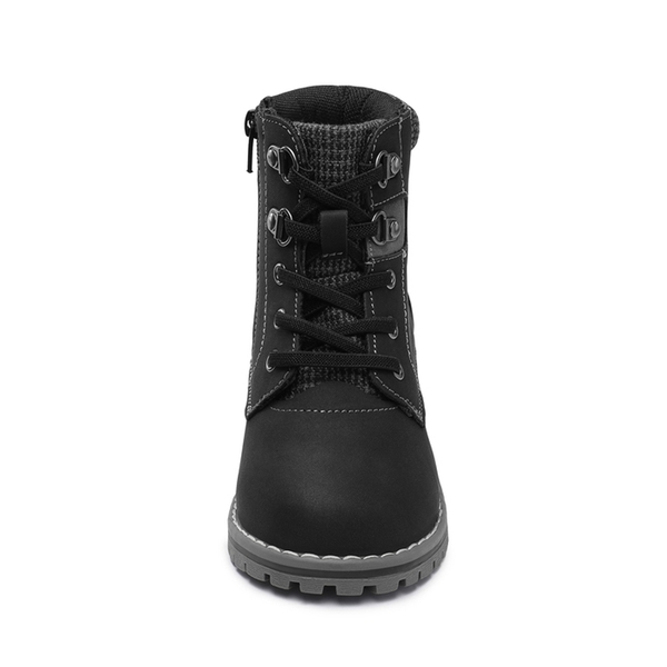 Kids Zipper Leather Ankle Boots - BLACK - 4