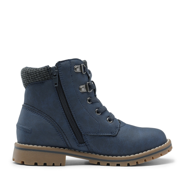Kids Zipper Leather Ankle Boots - BLUE - 2
