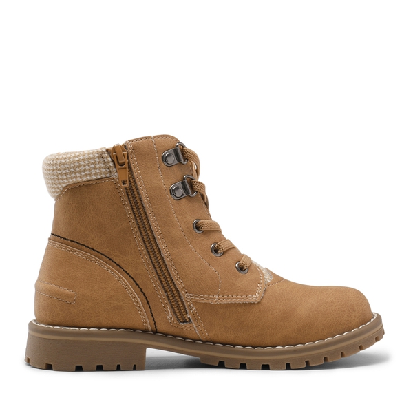 Kids Zipper Leather Ankle Boots - BROWN - 2