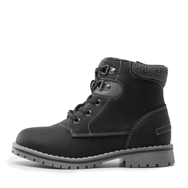 Kids Zipper Leather Ankle Boots - BLACK - 1