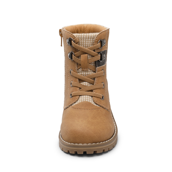 Kids Zipper Leather Ankle Boots - BROWN - 4