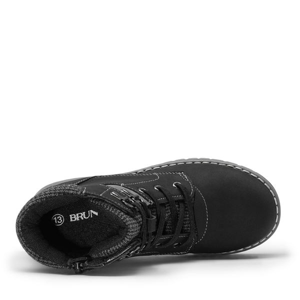 Kids Zipper Leather Ankle Boots - BLACK - 3