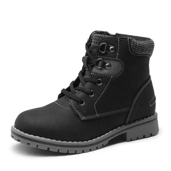 Kids Zipper Leather Ankle Boots - BLACK -  0