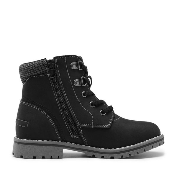 Kids Zipper Leather Ankle Boots - BLACK - 2