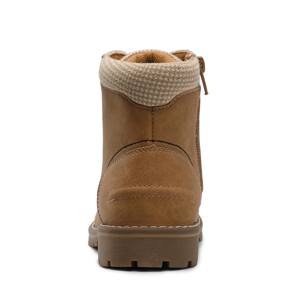 Kids Zipper Leather Ankle Boots - BROWN - 5