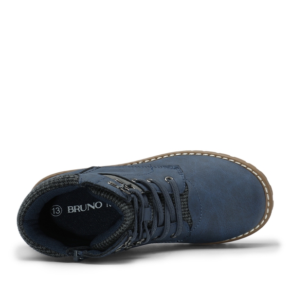 Kids Zipper Leather Ankle Boots - BLUE - 3