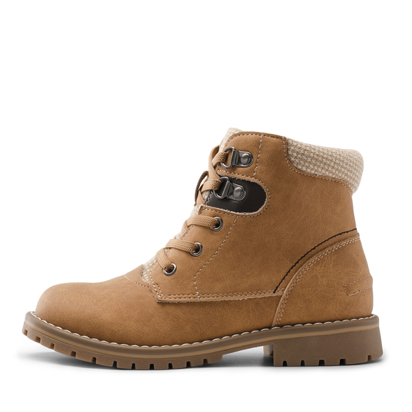 Kids Zipper Leather Ankle Boots - BROWN - 1