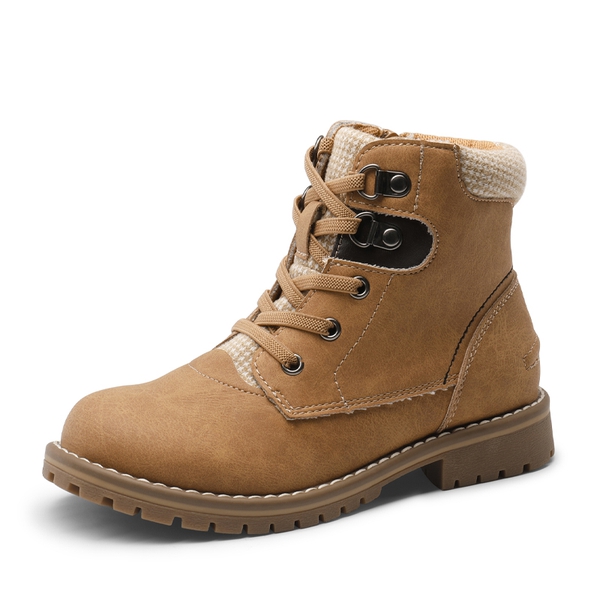 Kids Zipper Leather Ankle Boots - BROWN -  0