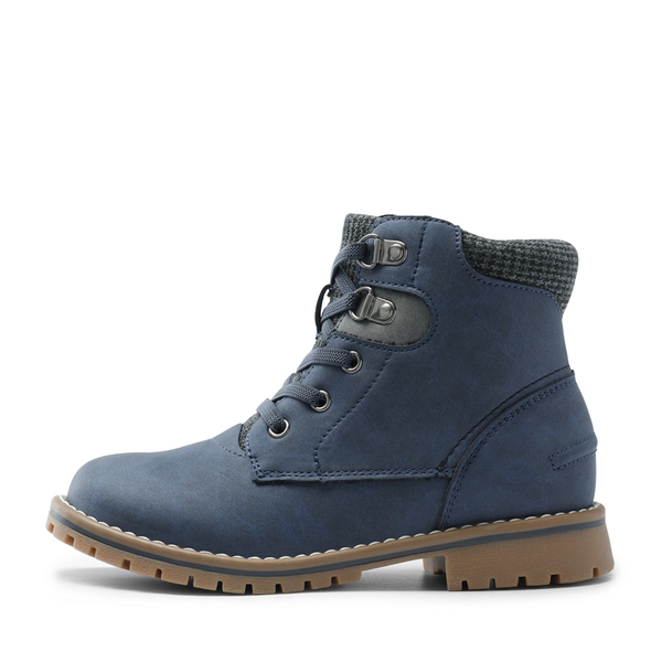 Kids Zipper Leather Ankle Boots - BLUE - 1