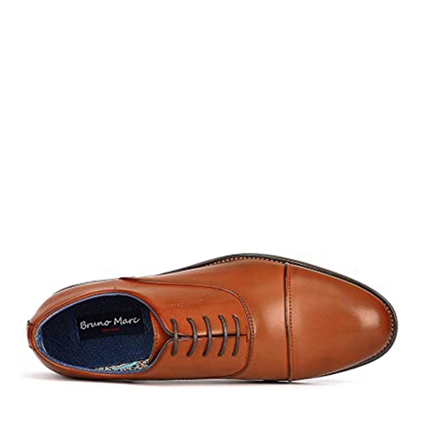 Men's Wide-Fit Cap Toe Oxford Shoes - BROWN - 3