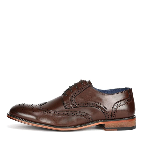 Men's Classic Wide Wingtip Dress Shoes - DARK BROWN - 1