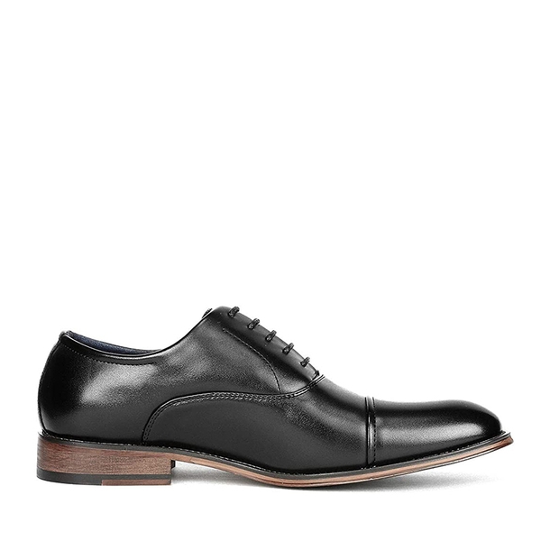 Men's Wide-Fit Cap Toe Oxford Shoes - BLACK - 2