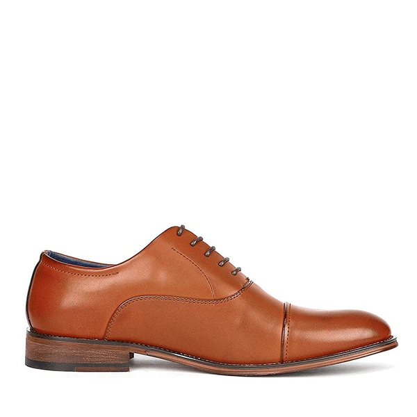 Men's Wide-Fit Cap Toe Oxford Shoes - BROWN - 2
