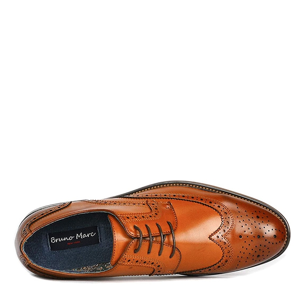 Men's Classic Wide Wingtip Dress Shoes - BROWN - 3