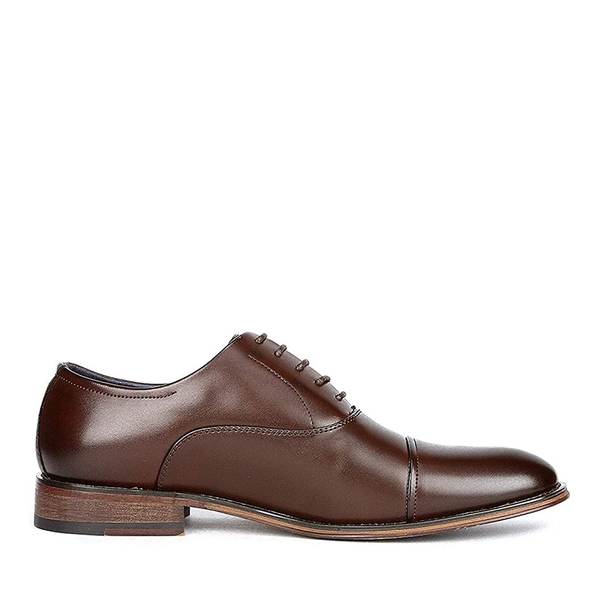 Men's Wide-Fit Cap Toe Oxford Shoes - DARK BROWN - 2