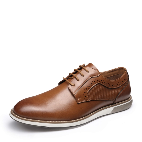 [CrossFlex GentEdge] Men's Polished Plain Toe Oxford Dress Sneakers - BROWN -  0