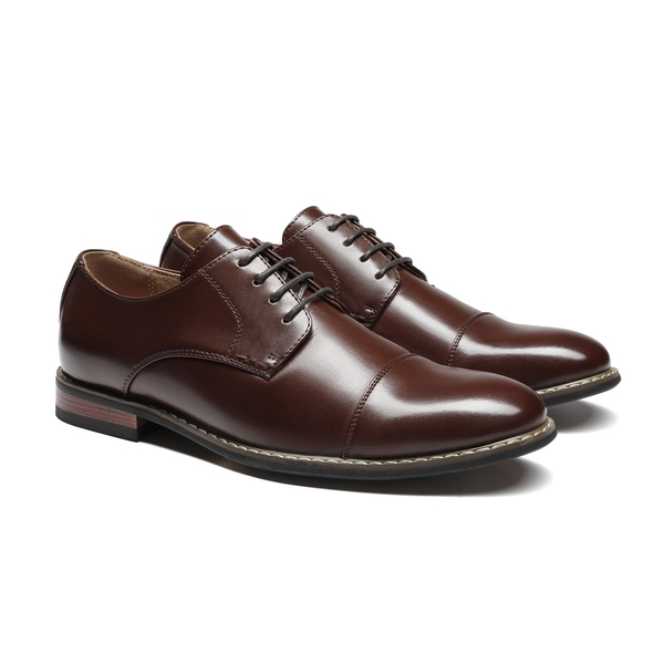 Men's Classic Cap-Toe Formal Oxford Shoes - DARK BROWN - 5
