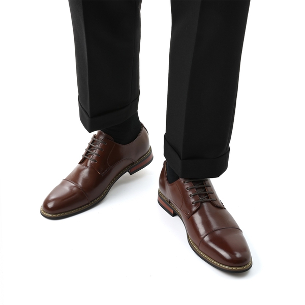 Men's Classic Cap-Toe Formal Oxford Shoes - DARK BROWN - 6