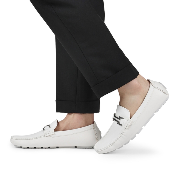Men's Horsebit Moccasin Loafers Shoes - WHITE - 1