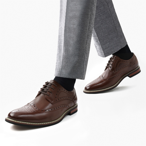 Men's Sophisticated Wingtip Dress Shoes - DARK BROWN - 7