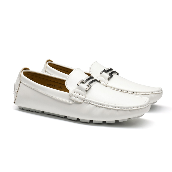Men's Horsebit Moccasin Loafers Shoes - WHITE - 5