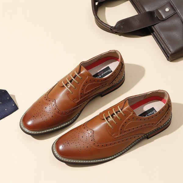 Men's Sophisticated Wingtip Dress Shoes - BROWN - 1