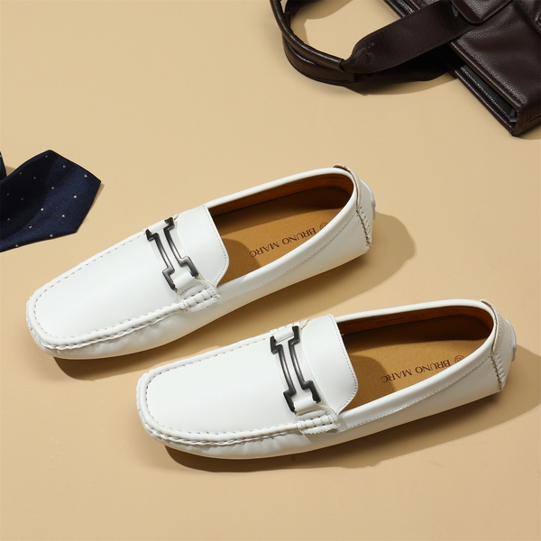 Men's Horsebit Moccasin Loafers Shoes - WHITE - 8