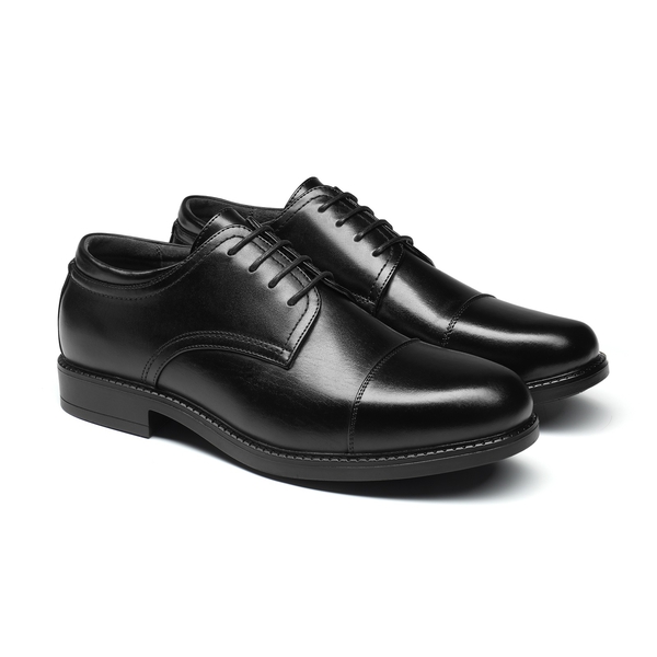 Men's Classic Round Cap Toe Dress Shoes - BLACK - 5