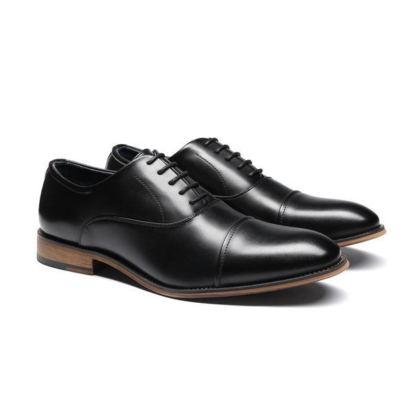 Men's Cap Toe PU Leather Oxford Shoes - BLACK - 5
