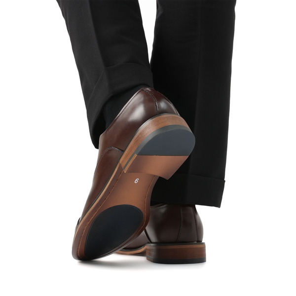 Men's Cap Toe PU Leather Oxford Shoes - DARK BROWN - 7