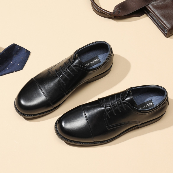 Men's Classic Round Cap Toe Dress Shoes - BLACK - 8