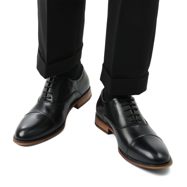 Men's Cap Toe PU Leather Oxford Shoes - BLACK - 1