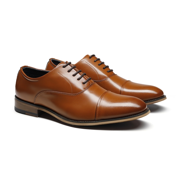 Men's Cap Toe PU Leather Oxford Shoes - BROWN - 5