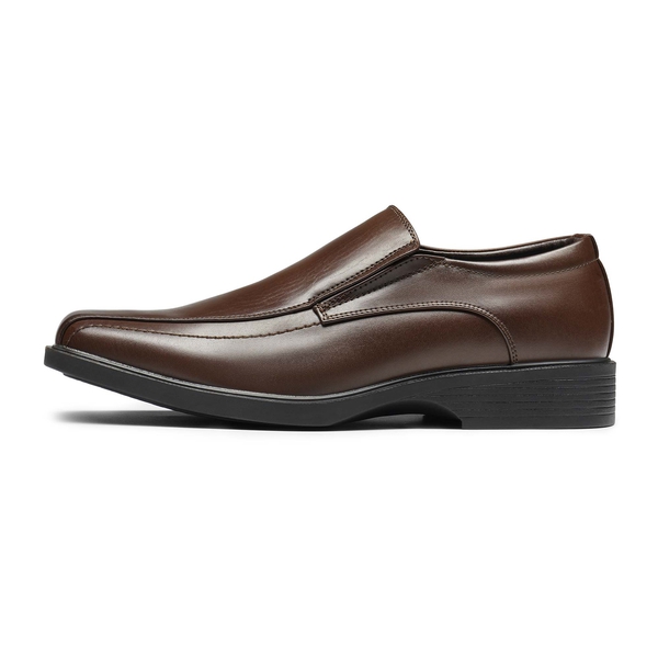 Men's Classic Square Toe PU Leather Loafers - DARK BROWN - 2