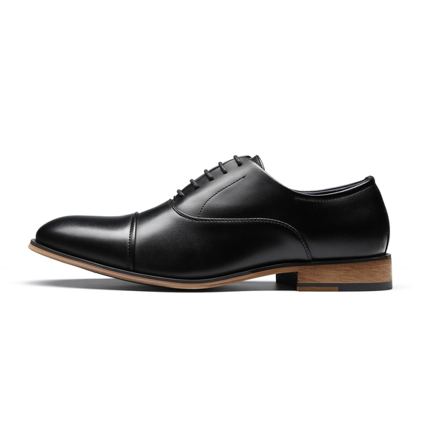 Men's Cap Toe PU Leather Oxford Shoes - BLACK - 2