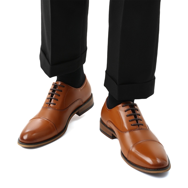 Men's Cap Toe PU Leather Oxford Shoes - BROWN - 6