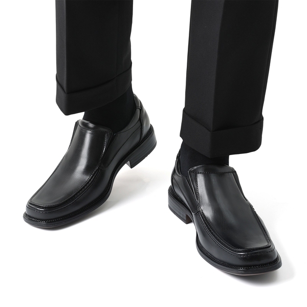 Men's Leather Lined Slip-On Square Toe Dress Loafers - BLACK - 1