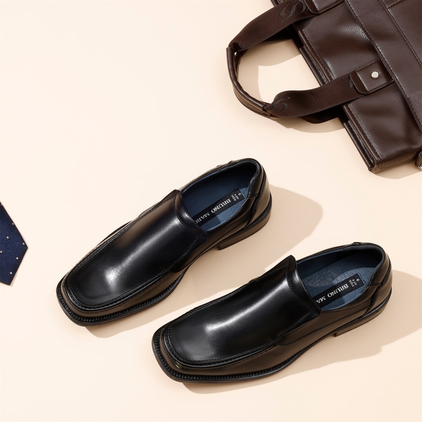 Men's Leather Lined Slip-On Square Toe Dress Loafers - BLACK - 8