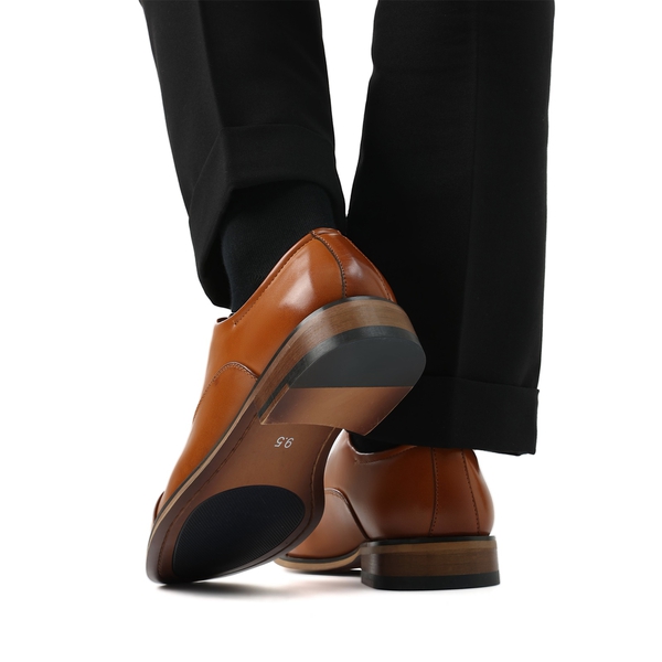 Men's Cap Toe PU Leather Oxford Shoes - BROWN - 7