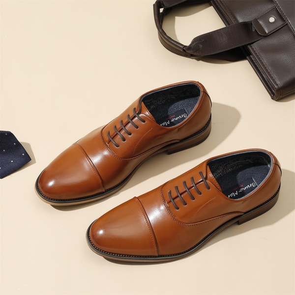 Men's Cap Toe PU Leather Oxford Shoes - BROWN - 8