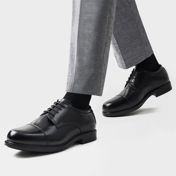 Men's Classic Round Cap Toe Dress Shoes - BLACK - 6