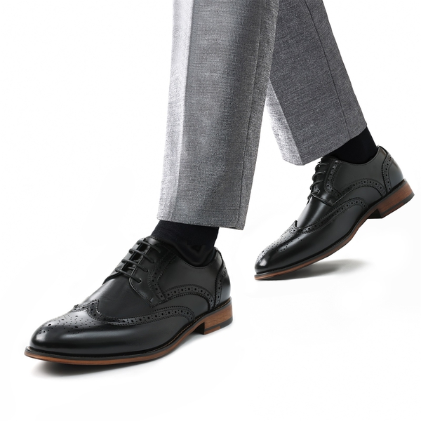 Men's Elegant Wingtip PU Leather Shoes - BLACK - 6