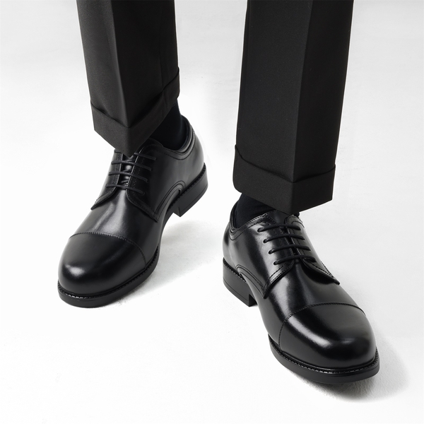 Men's Classic Round Cap Toe Dress Shoes - BLACK - 1