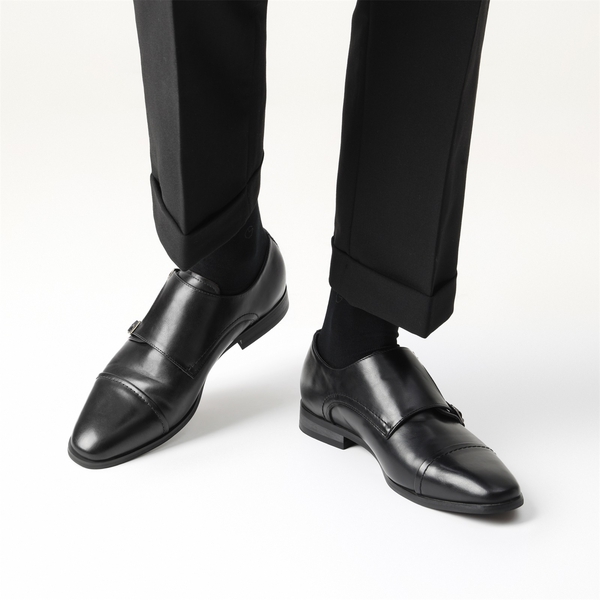 monk strap dress shoes black Carlos Santos 9975 Reversed Stitched Double Monks, Black Full Grain Calfskin