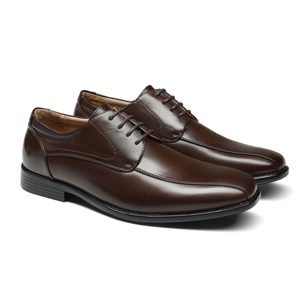 Men's Classic PU Leather Dress Shoes - DARK BROWN - 5