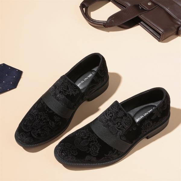 Men's Stylish Velvet Tuxedo Dress Shoes - BLACK - 5