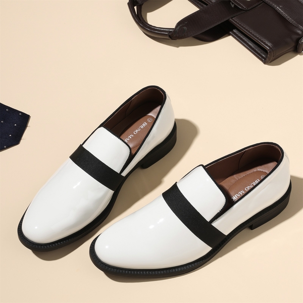 Men's Stylish Velvet Tuxedo Dress Shoes - WHITE - 5