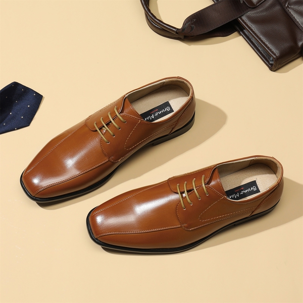 Men's Classic PU Leather Dress Shoes - BROWN - 8